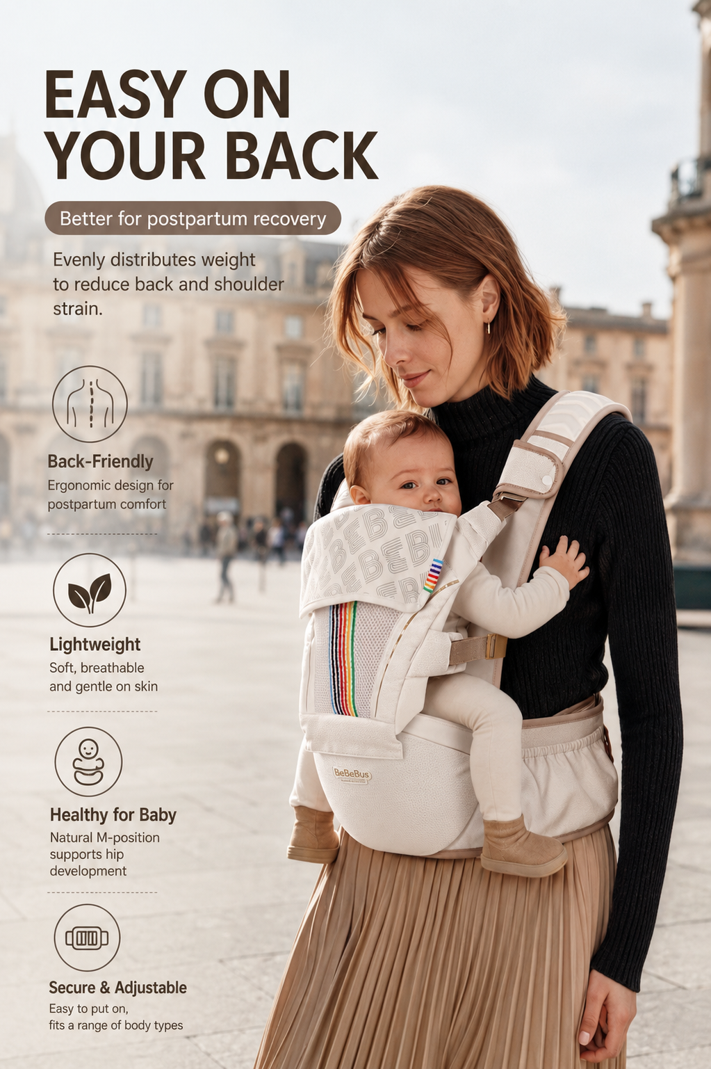 BeBeBus LightEase Pro Ergonomic Baby Carrier (6-Position) BeBeBus